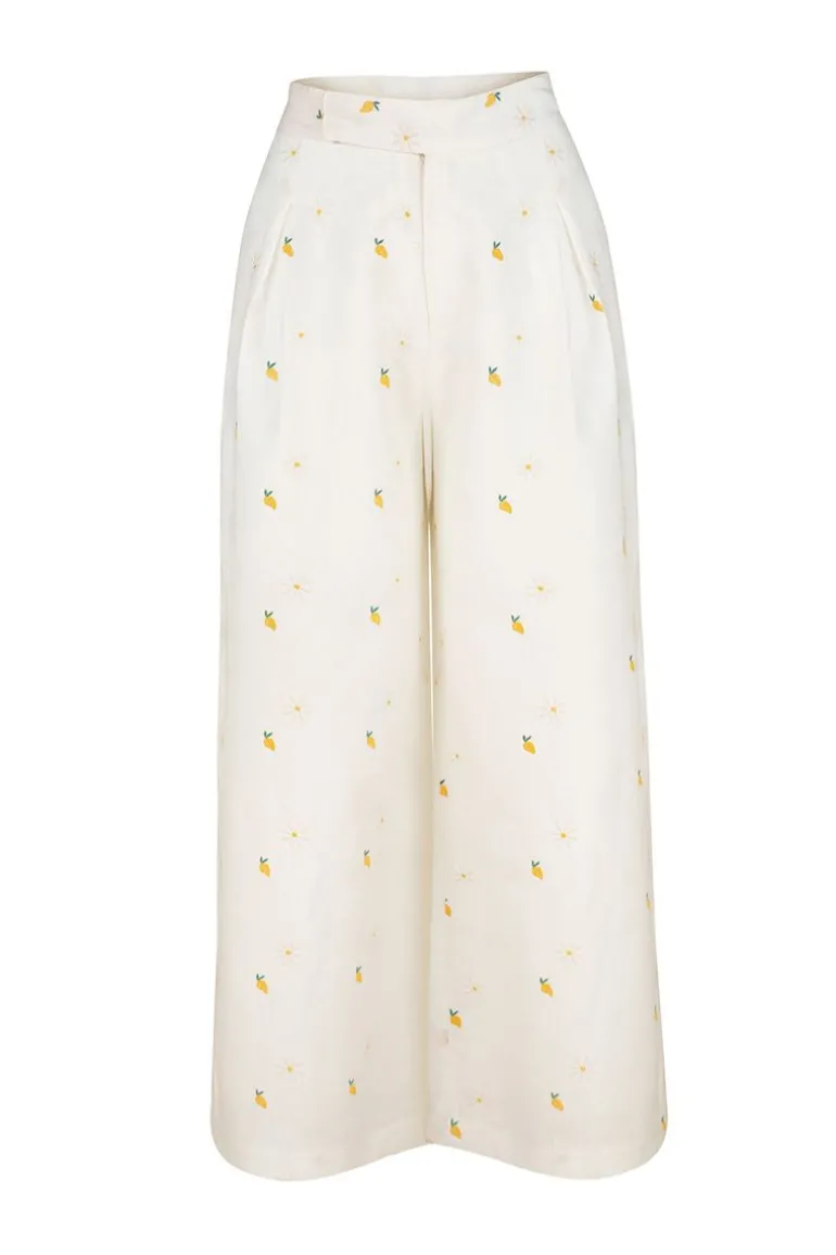 Pants<CULT MIA CAMOMILLE IVORY MANGO PANT Embroidery Mango-Camomille