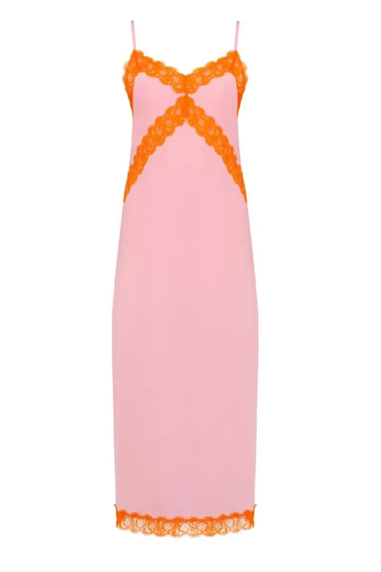 Dresses | Midi Dresses<CULT MIA CANDY PINK CREPE DE CHINE SILK MIDI DRESS Pink/Orange