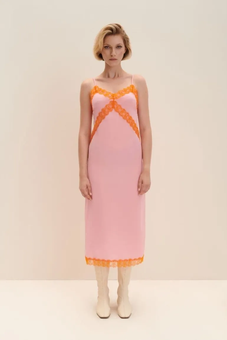 Dresses | Midi Dresses<CULT MIA CANDY PINK CREPE DE CHINE SILK MIDI DRESS Pink/Orange