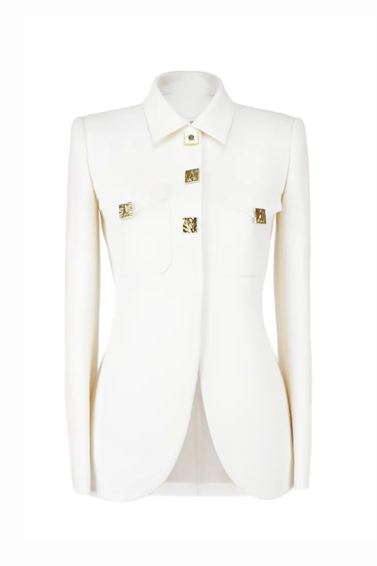 Jackets<CULT MIA CAPRICA SHEATH COLLARED NECK COTTON JACKET Vanilla