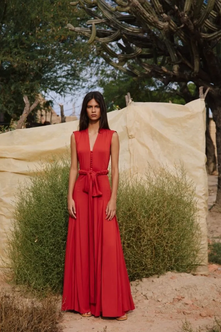 Dresses<CULT MIA CARMEN V-NECK MAXI DRESS Brick