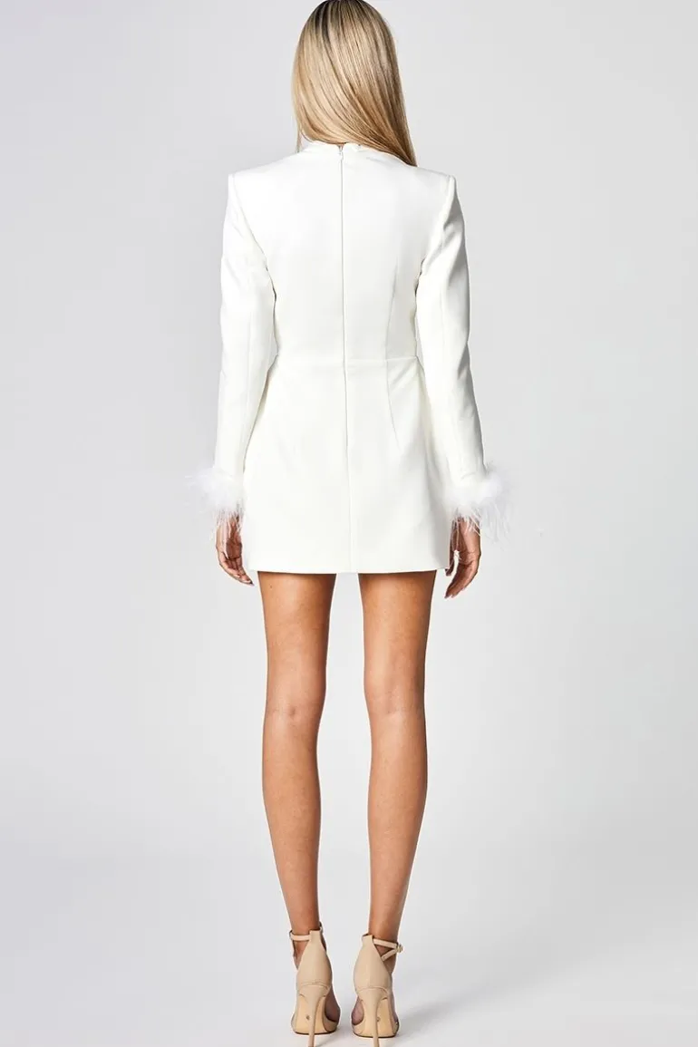 Dresses | Mini Dresses<CULT MIA CATALINA FEATHER CUFF BLAZER DRESS White