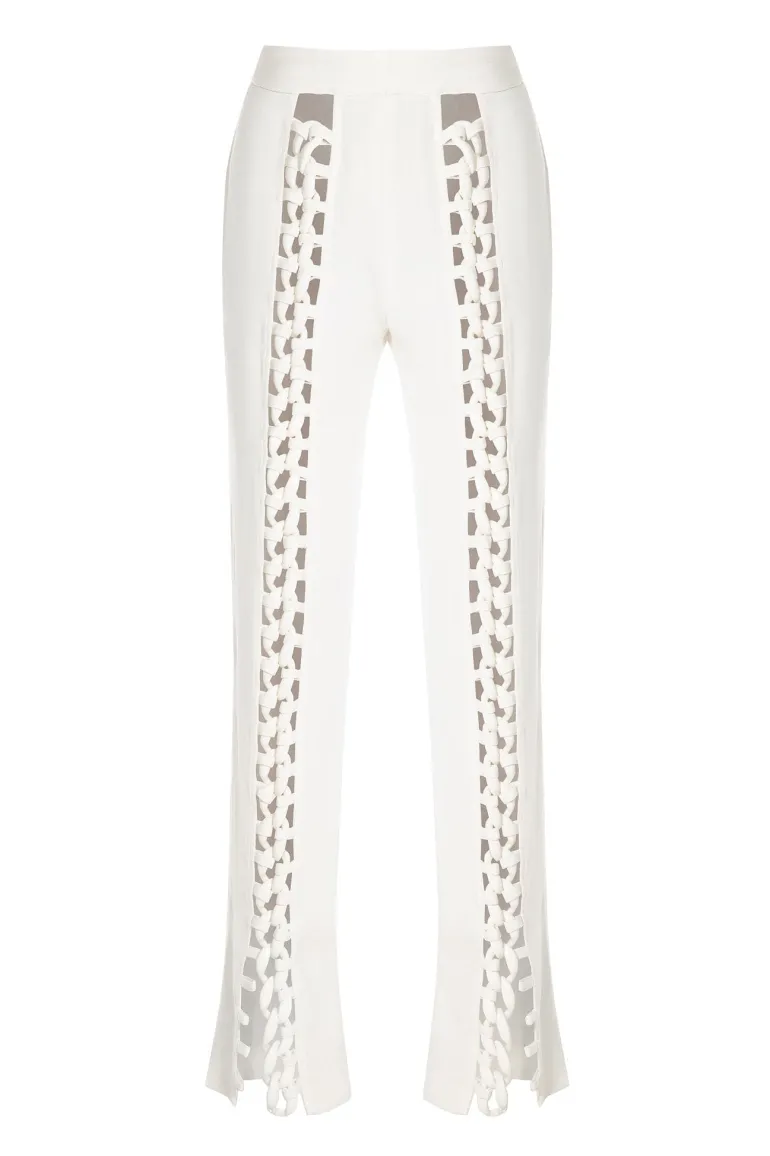 Pants<CULT MIA CHAIN-DETAILED WOOL-BLEND PANTS White