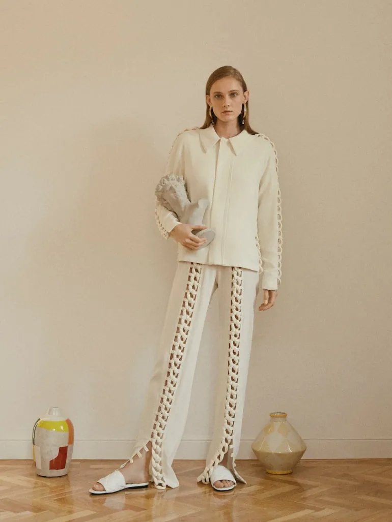 Pants<CULT MIA CHAIN-DETAILED WOOL-BLEND PANTS White