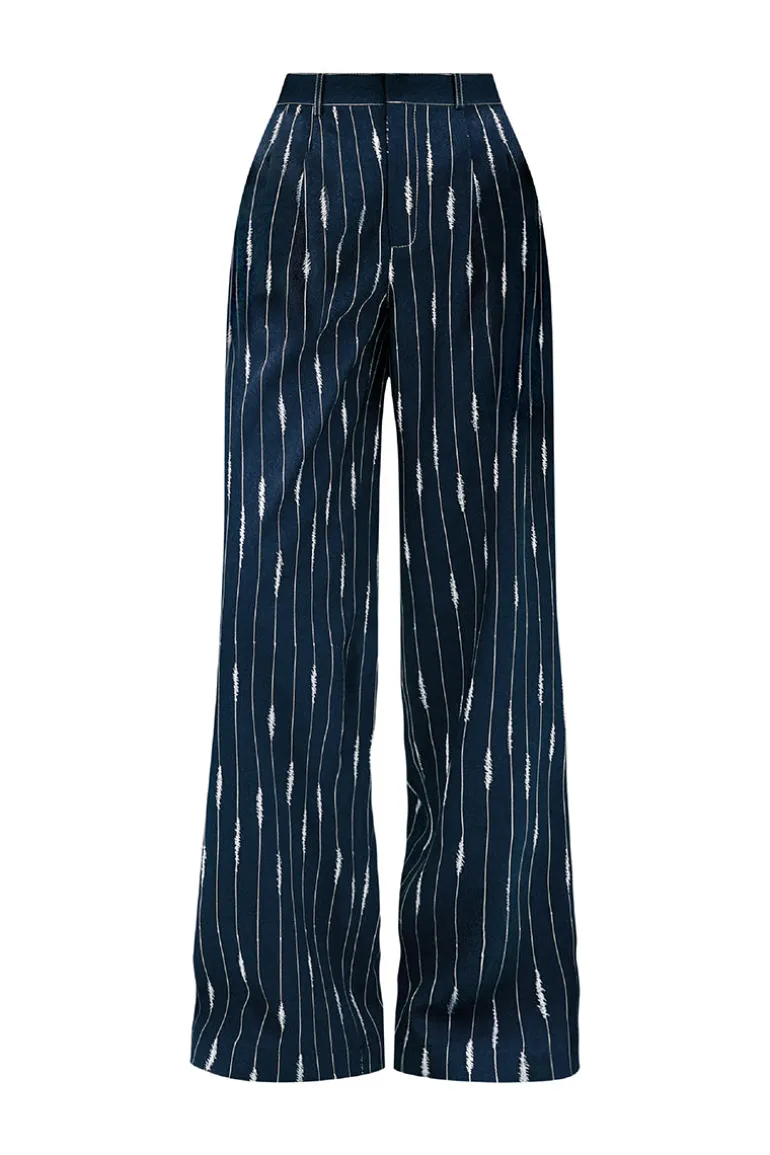 Pants<CULT MIA CHAMOMILE STRAIGHT HIGH WAIST DENIM FLOOR LENGTH PANTS Blue Navy/White