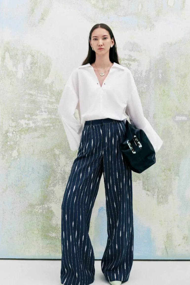 Pants<CULT MIA CHAMOMILE STRAIGHT HIGH WAIST DENIM FLOOR LENGTH PANTS Blue Navy/White