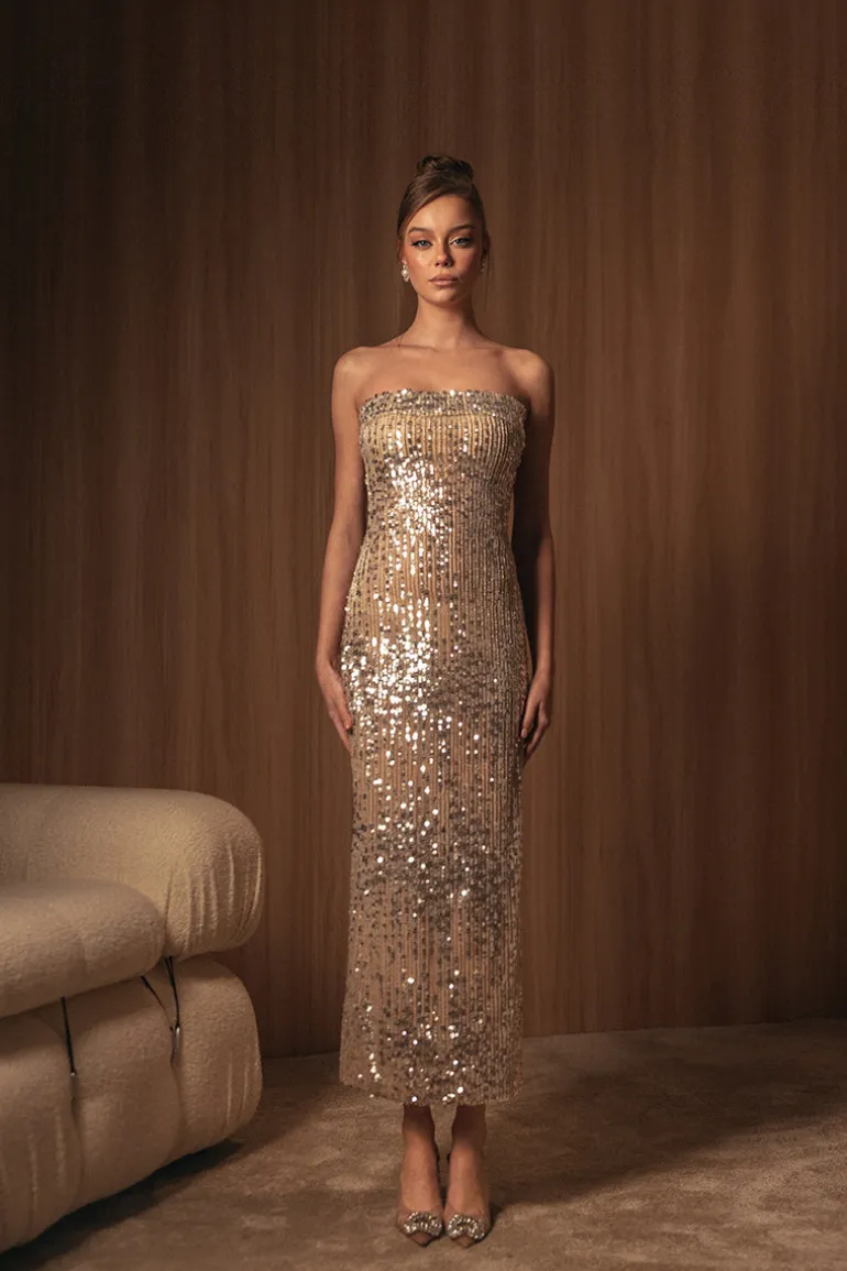 Dresses<CULT MIA CHAMPAGNE SEQUIN DRESS Neutral