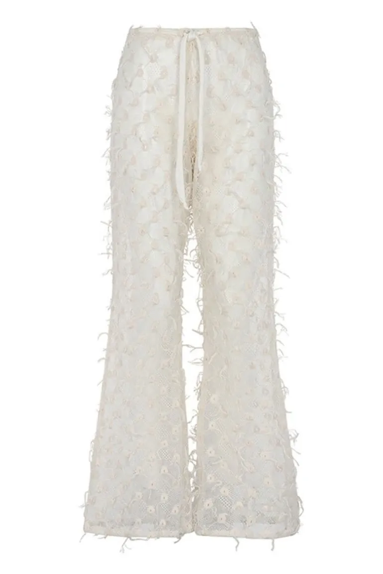 Pants<CULT MIA CHANTILLY EMBROIDERED LACE PANTS White