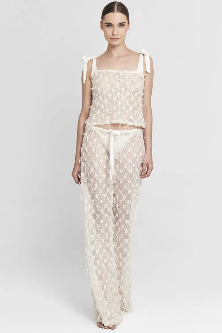 Pants<CULT MIA CHANTILLY EMBROIDERED LACE PANTS White