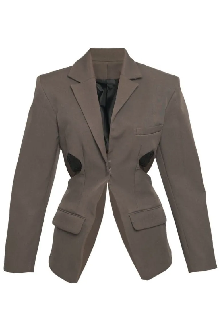 Jackets<CULT MIA CHARCOAL TAILORED CUT-OUT SUIT JACKET Cedar
