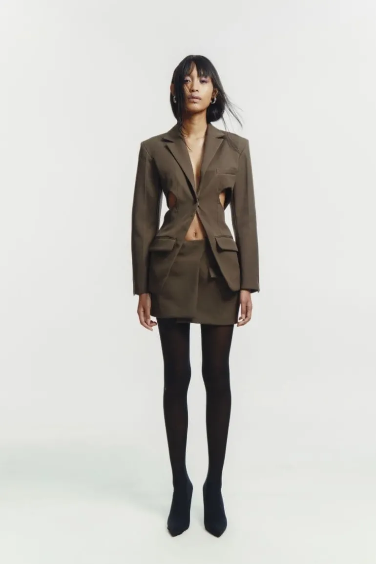 Jackets<CULT MIA CHARCOAL TAILORED CUT-OUT SUIT JACKET Cedar