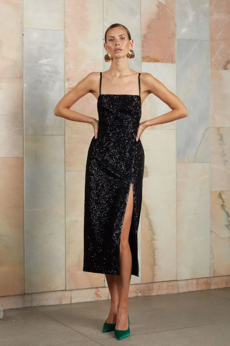 Dresses | Midi Dresses<CULT MIA CHLOE BLACK SEQUIN MIDI DRESS
