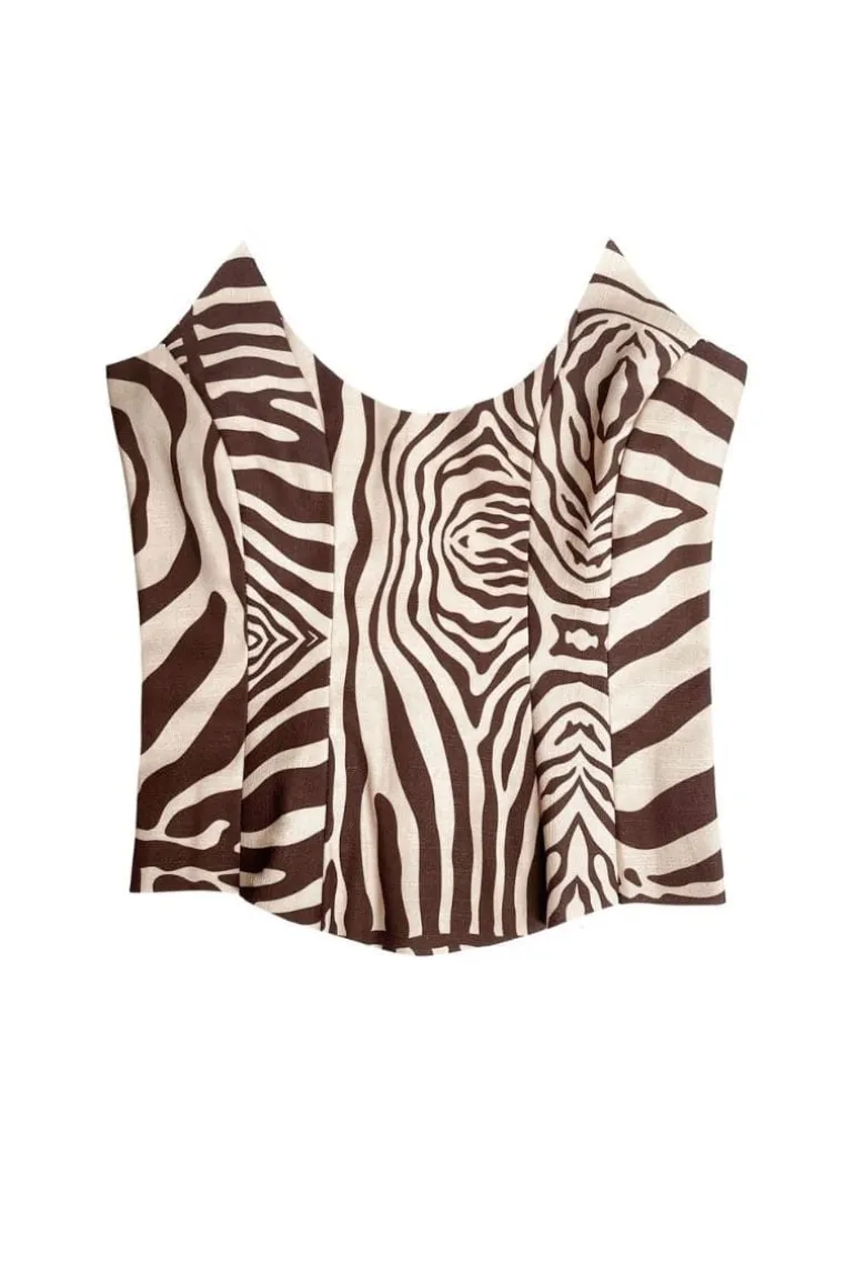 Tops<CULT MIA CHOCOLATE ZEBRA NIARA CORSET Brown