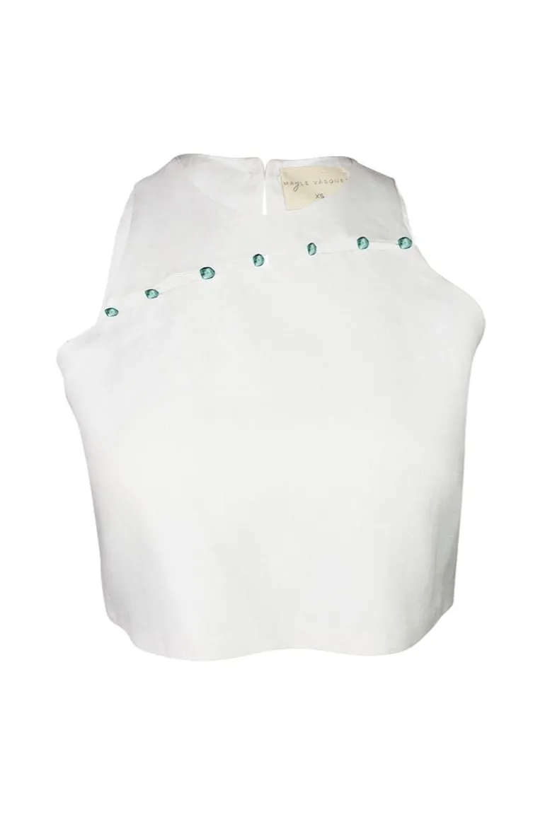 Tops<CULT MIA CIAN LINEN CROP TOP White