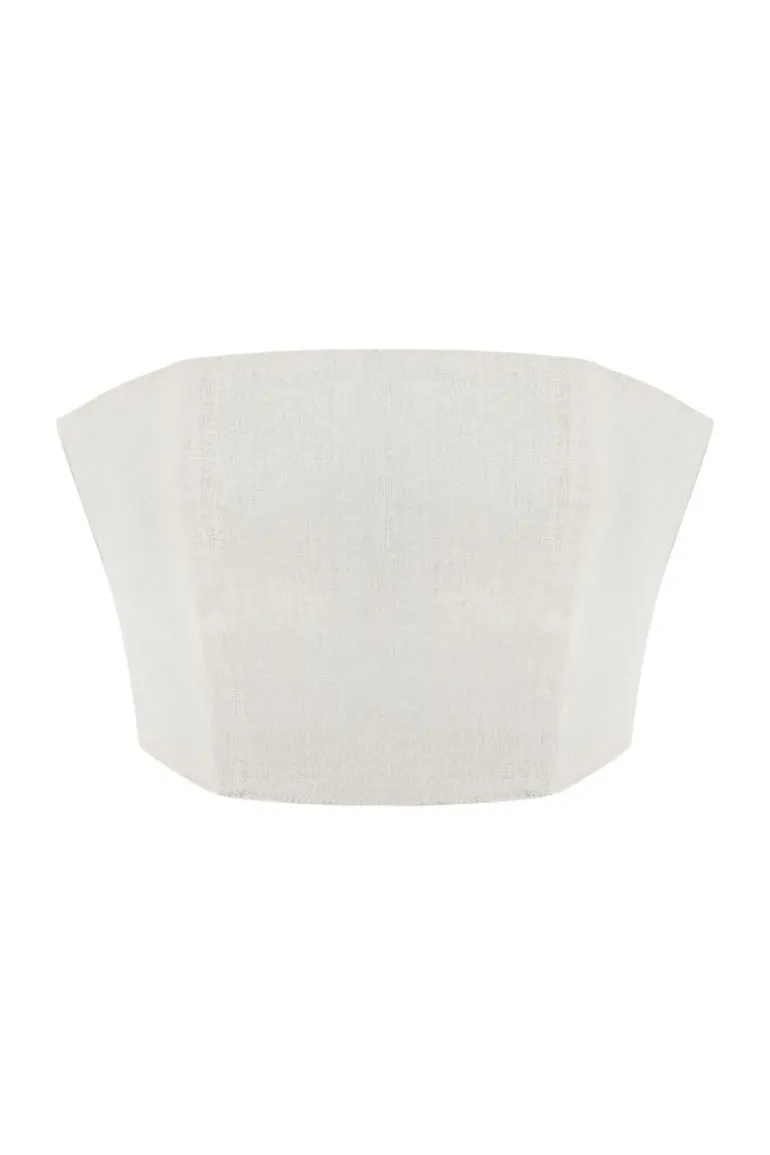 Tops<CULT MIA CLARA ECRU LINEN BANDEAU TOP Off-White