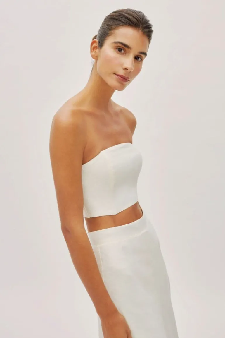 Tops<CULT MIA CLARA ECRU LINEN BANDEAU TOP Off-White