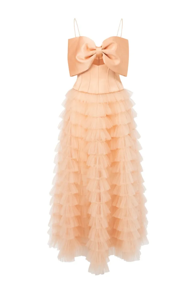 Dresses | Midi Dresses<CULT MIA CLARA TAFFETA AND TULLE DRESS Beige Orange