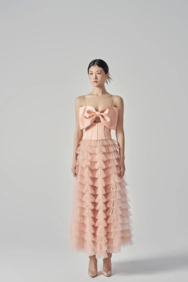 Dresses | Midi Dresses<CULT MIA CLARA TAFFETA AND TULLE DRESS Beige Orange