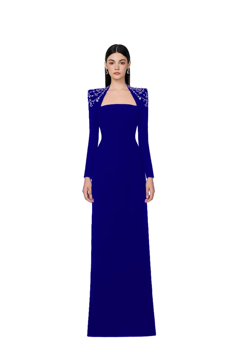 Dresses<CULT MIA LONG SLEEVE TRAPEZOID NECKLINE BODYCON FULL DRESS Cobalt Blue