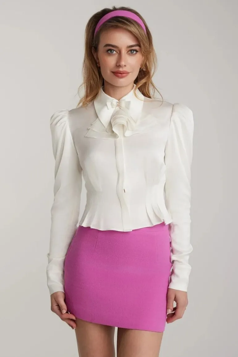 Tops<CULT MIA COLETTE TOP WITH DETATCHABLE DIAMOND BOW White
