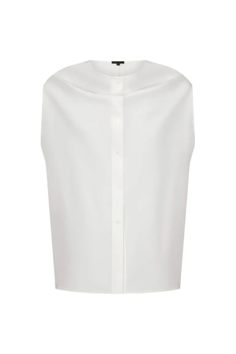 Tops<CULT MIA COLLARLESS SHIRTS White