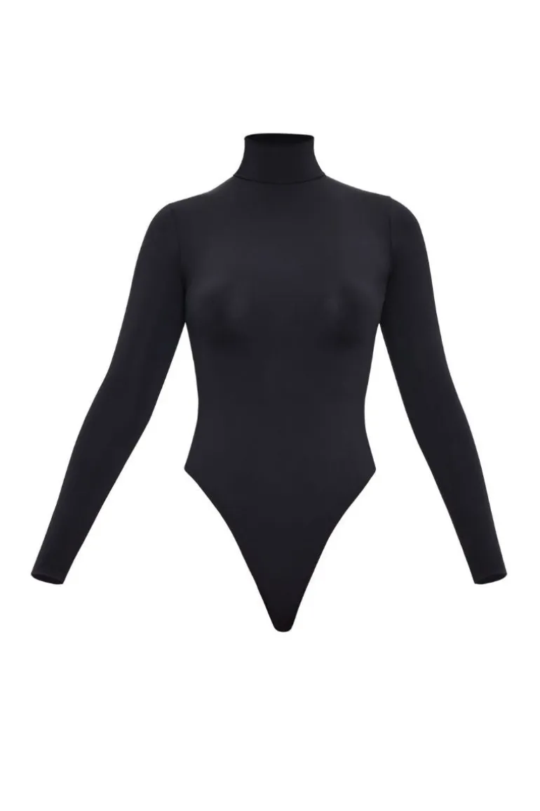 Tops<CULT MIA COLLO TURTLENECK MESH BODYSUIT IN ONYX
