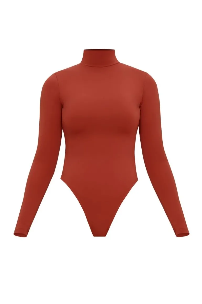 Tops<CULT MIA COLLO TURTLENECK MESH BODYSUIT IN PUMPKIN