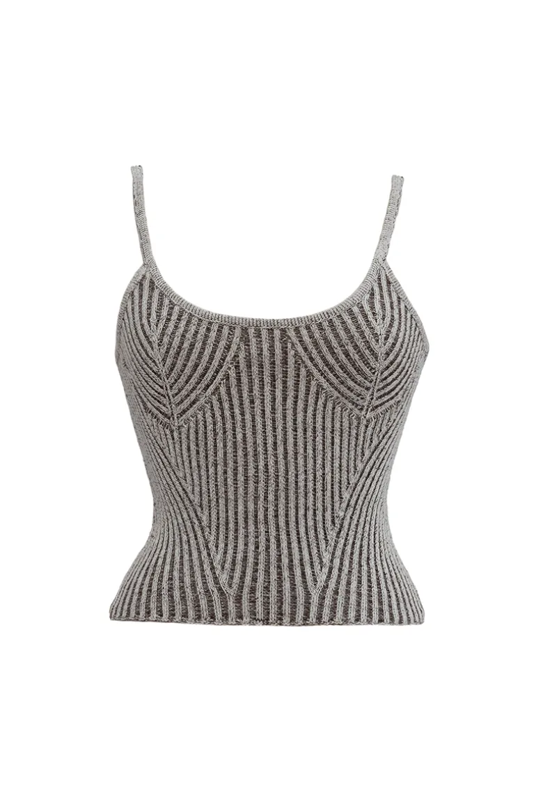 Tops<CULT MIA CORRIENTE IVORY BROWN TOP Grey