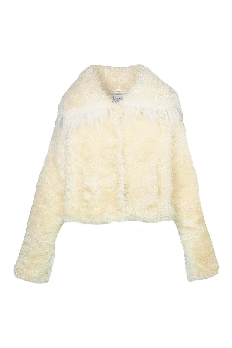 Jackets<CULT MIA CROPPED FAUX FUR JACKET WITH TURN-UP CUFFS IN ECRU Cream