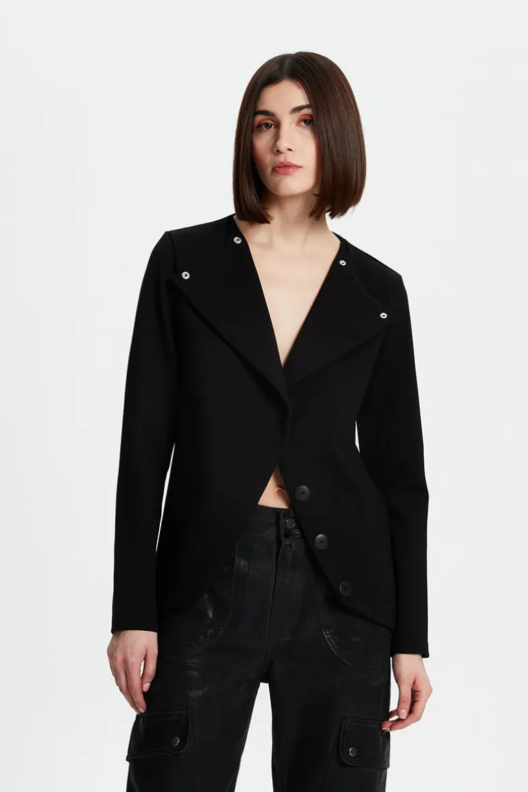 Jackets<CULT MIA CROSS BUTTON JERSEY JACKET Black