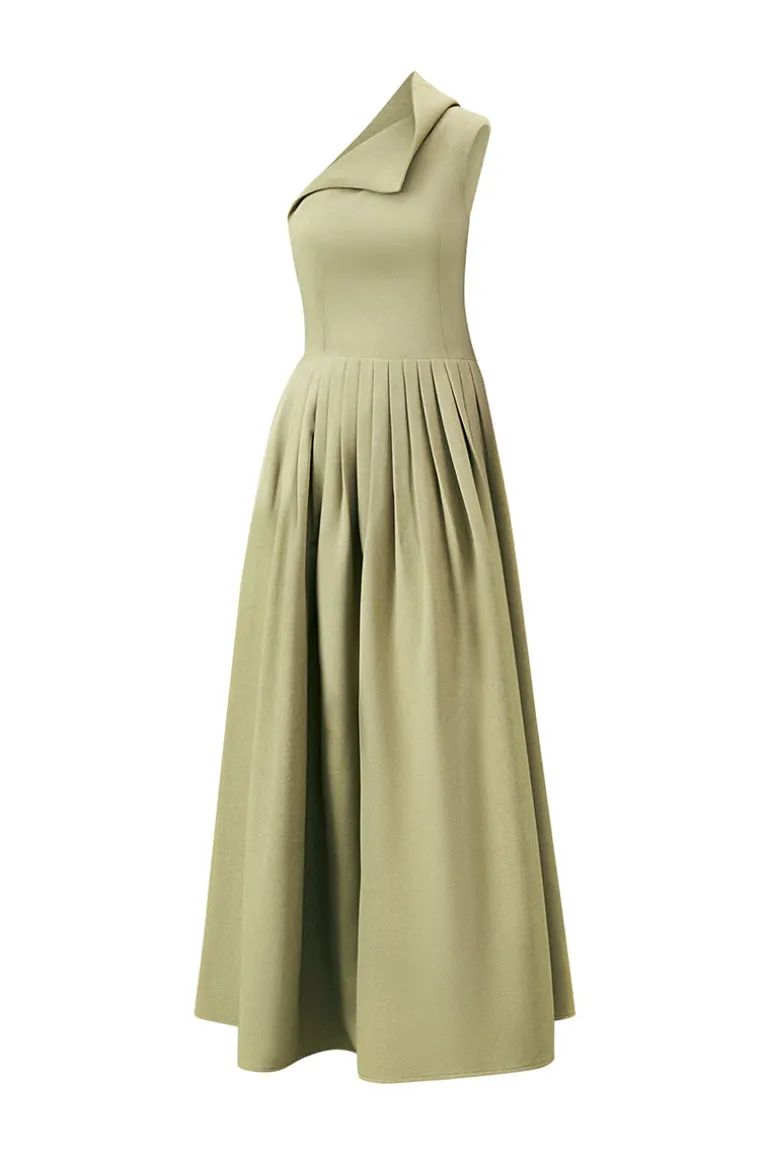 Dresses | Midi Dresses<CULT MIA CROSSANDRA A-LINE WAIST PLEATED TWILL MIDI DRESS Olive