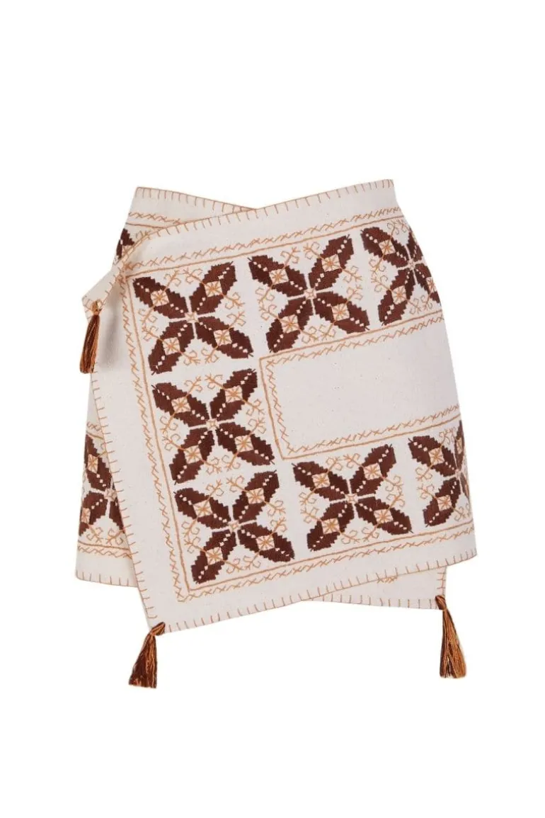 Skirts<CULT MIA CROSS-SKIRT WITH HAND EMBROIDERY White/Brown/Orange