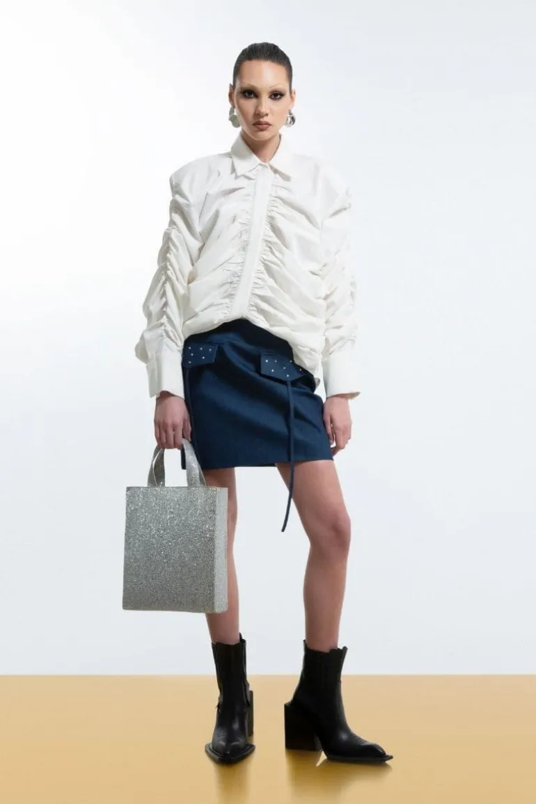 Tops<CULT MIA CRUMPLED SHIRT White