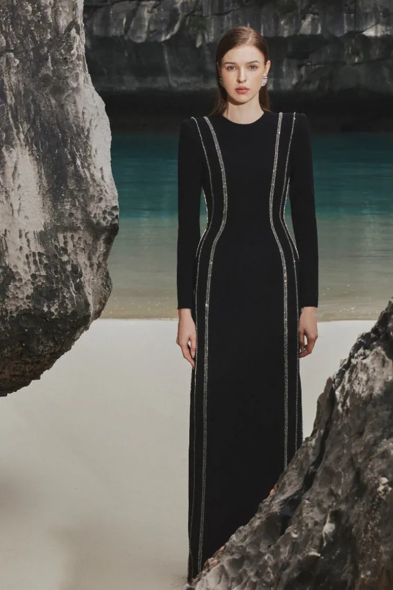 Dresses | Gowns<CULT MIA CRYSTAL - EMBELLISHED LONG SLEEVE BODYCON FULL DRESS Black