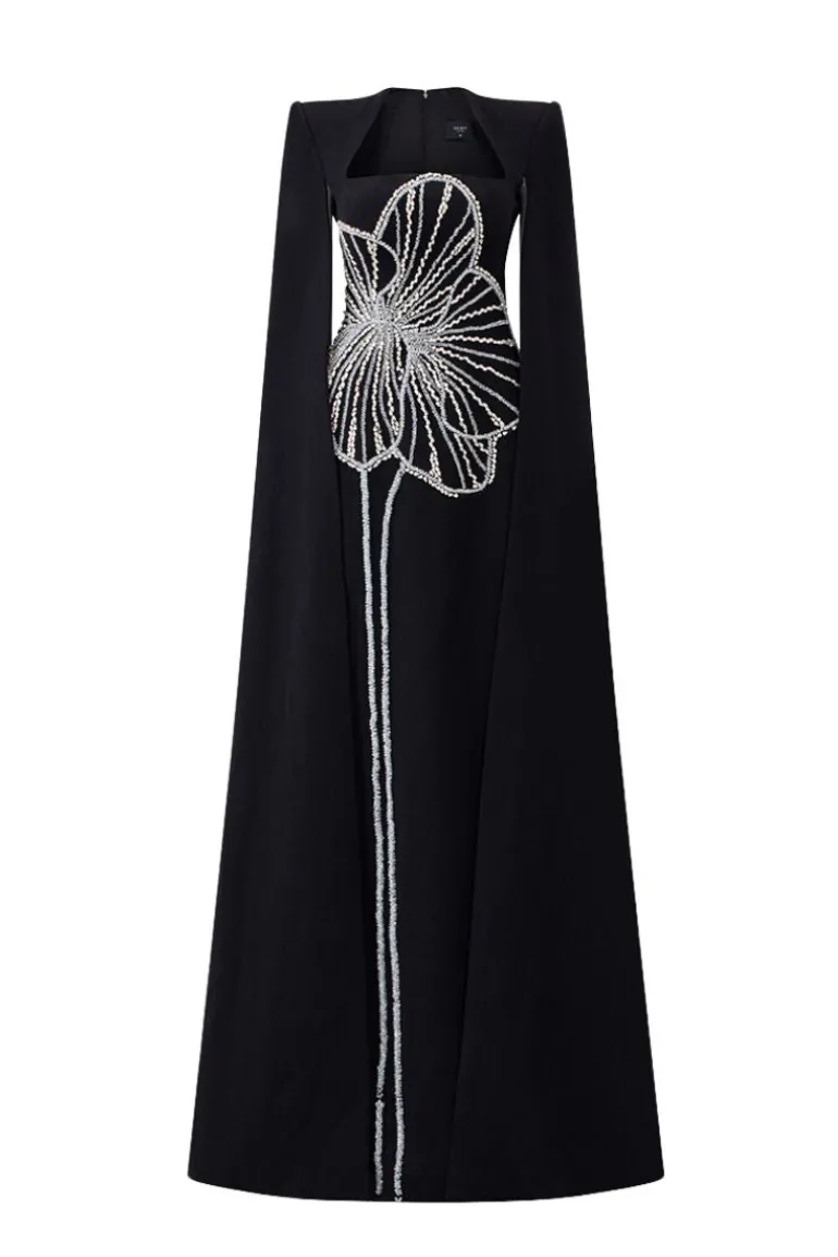 Dresses | Gowns<CULT MIA CRYSTAL FLORAL PATTERNED GOWN Black