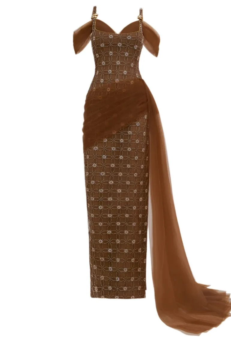 Dresses<CULT MIA CRYSTAL MAXI DRESS IN Brown