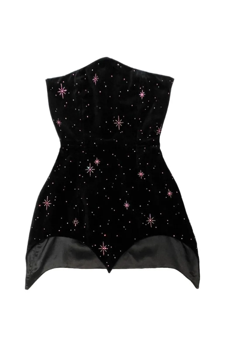 Dresses | Mini Dresses<CULT MIA CRYSTAL STARRY NIGHT MINI DRESS Black/Pink Crystals/Rose pearls