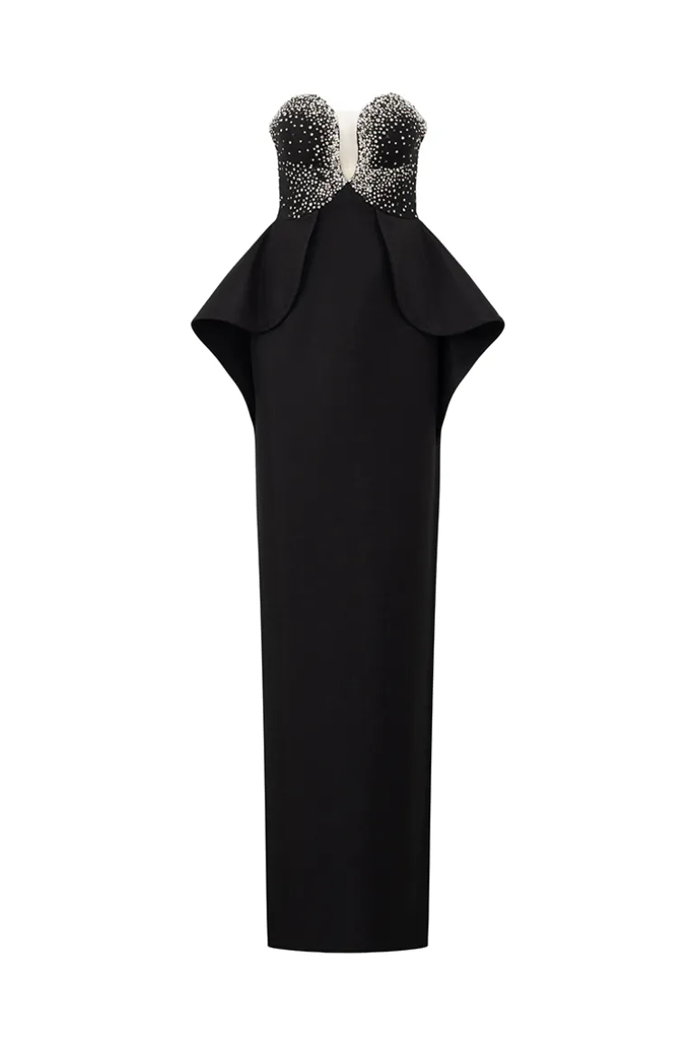 Dresses<CULT MIA CRYSTAL STRAPLESS PEPLUM DRESS Black
