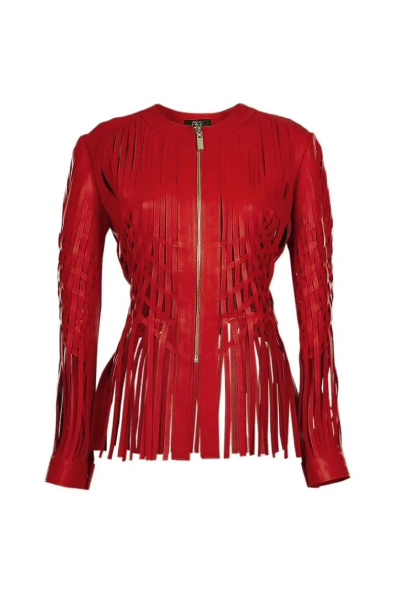 Jackets<CULT MIA X DOUBLE A ATTALEA LEATHER JACKET Red