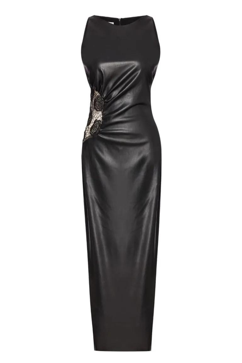 Dresses | Midi Dresses<CULT MIA CUT-OUT FAUX LEATHER MIDI DRESS Black