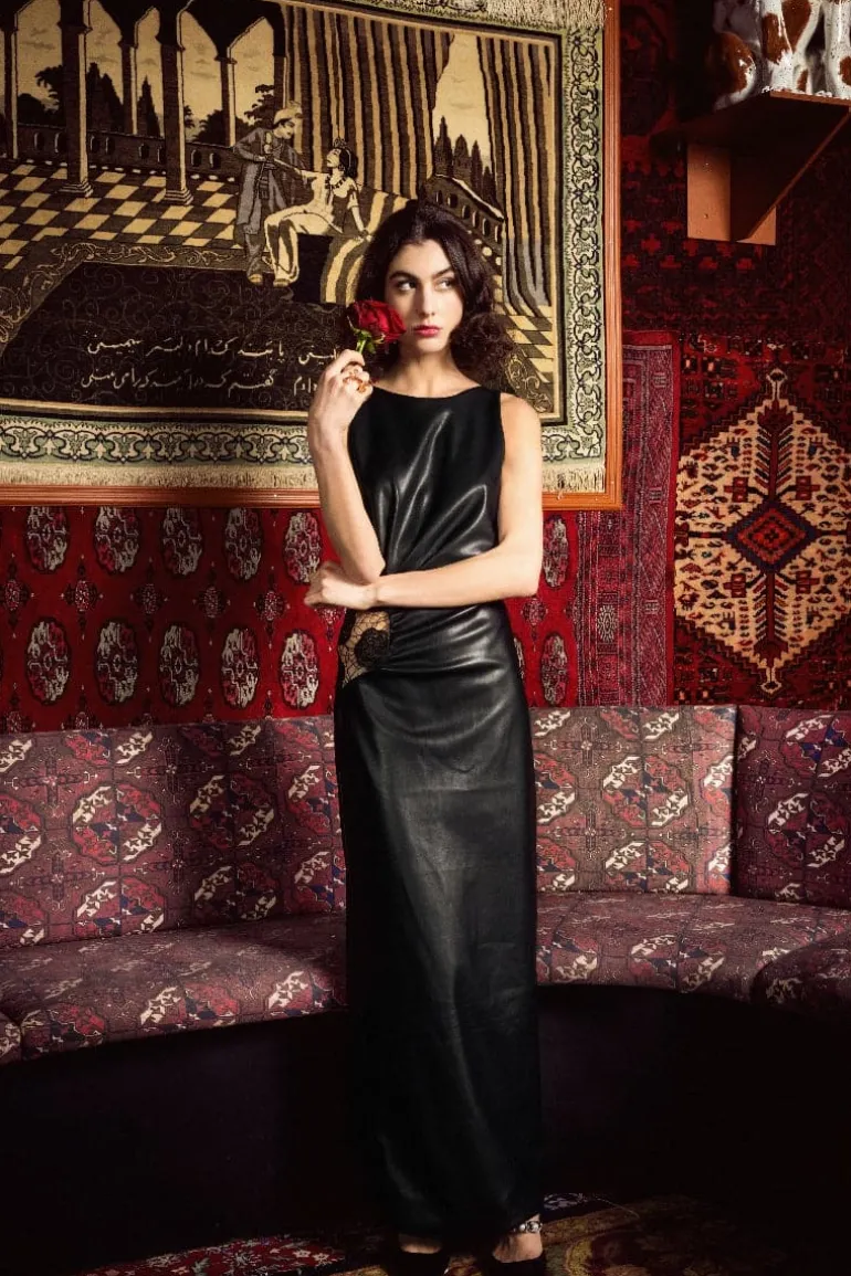 Dresses | Midi Dresses<CULT MIA CUT-OUT FAUX LEATHER MIDI DRESS Black