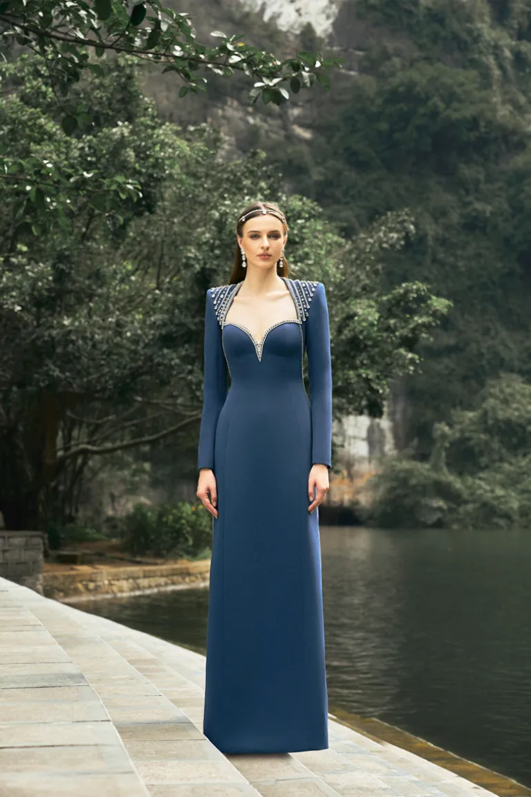 Dresses | Gowns<CULT MIA LONG SLEEVE CHEST CUP STRAIGHT GOWN Dark Blue