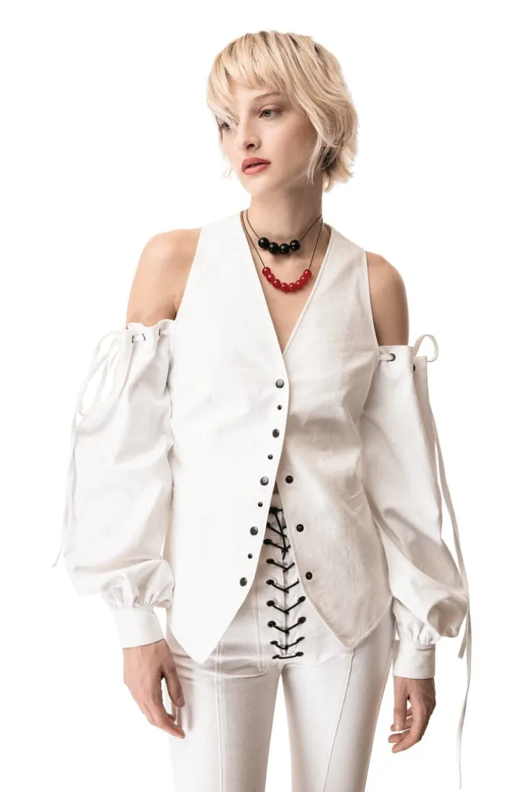 Jackets<CULT MIA DENIM CUT-OUT JACKET White