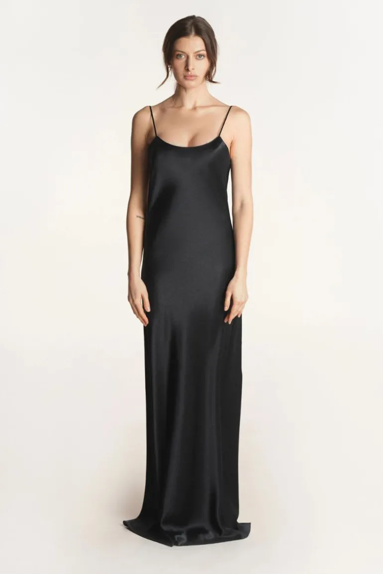 Dresses<CULT MIA DEVON LOW BACK SILK SATIN MAXI DRESS IN Black