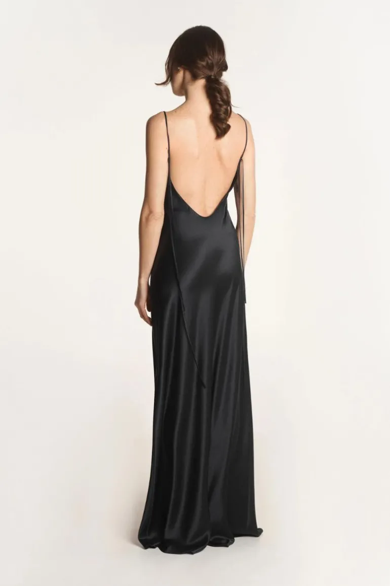 Dresses<CULT MIA DEVON LOW BACK SILK SATIN MAXI DRESS IN Black