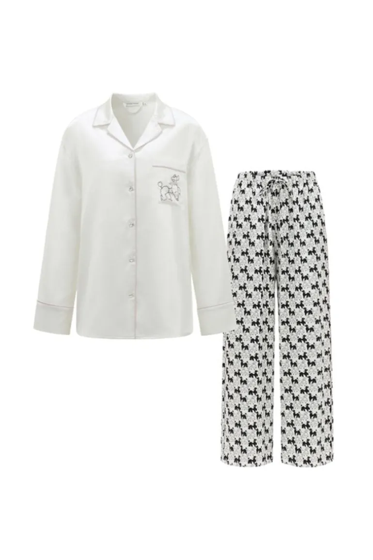 Sleep & Loungewear<CULT MIA DIAMOND POODLES CONTRAST SILK PAJAMAS SET White/Black
