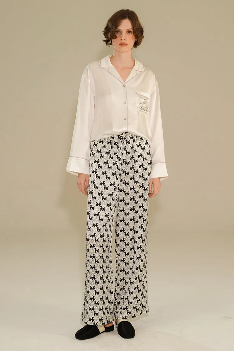 Sleep & Loungewear<CULT MIA DIAMOND POODLES CONTRAST SILK PAJAMAS SET White/Black