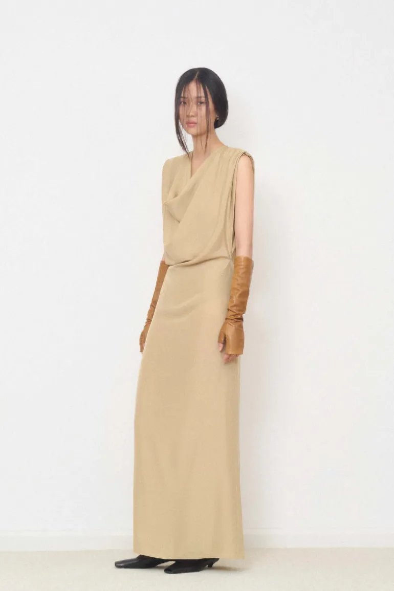 Dresses | Midi Dresses<CULT MIA DRAPED NECK LONG DRESS IN Beige