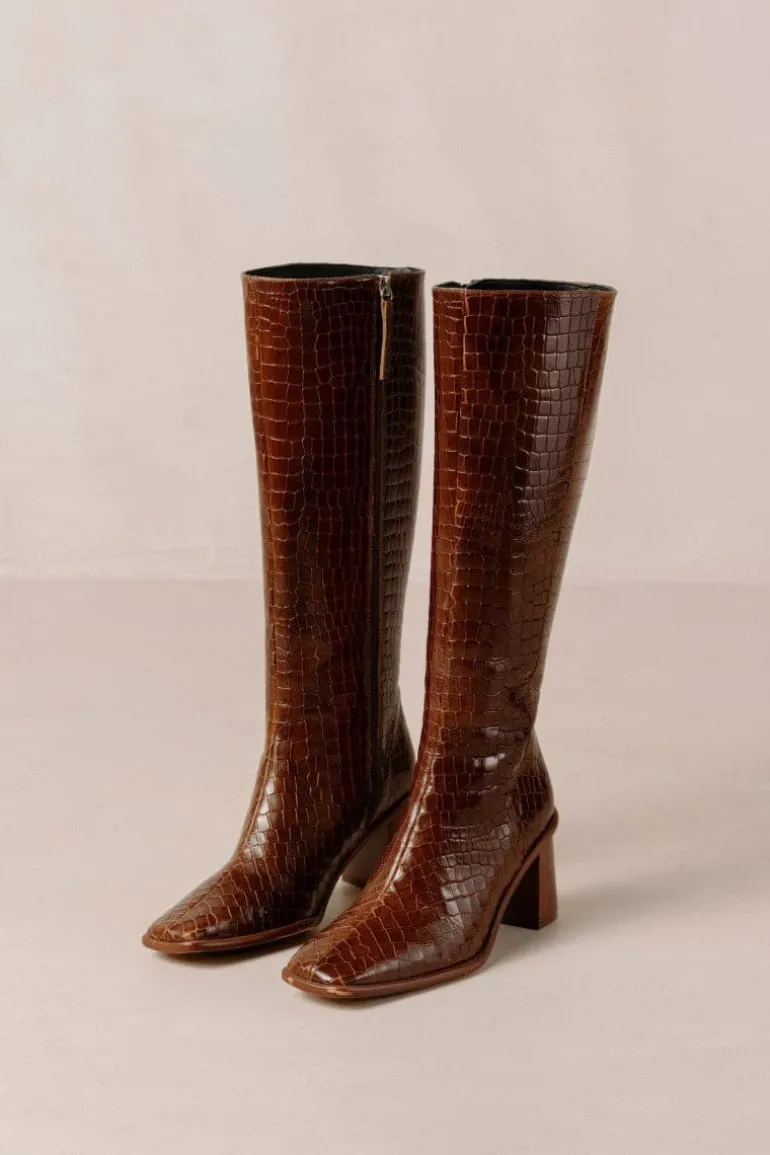 Boots<CULT MIA EAST ALLI BROWN LEATHER BOOTS