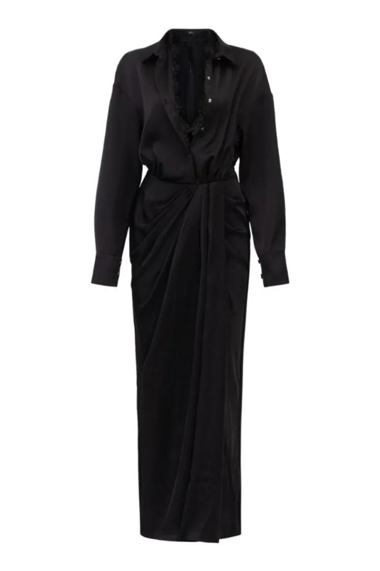 Dresses | Midi Dresses<CULT MIA EIRA SILK SATIN PLEATED MIDI DRESS Black
